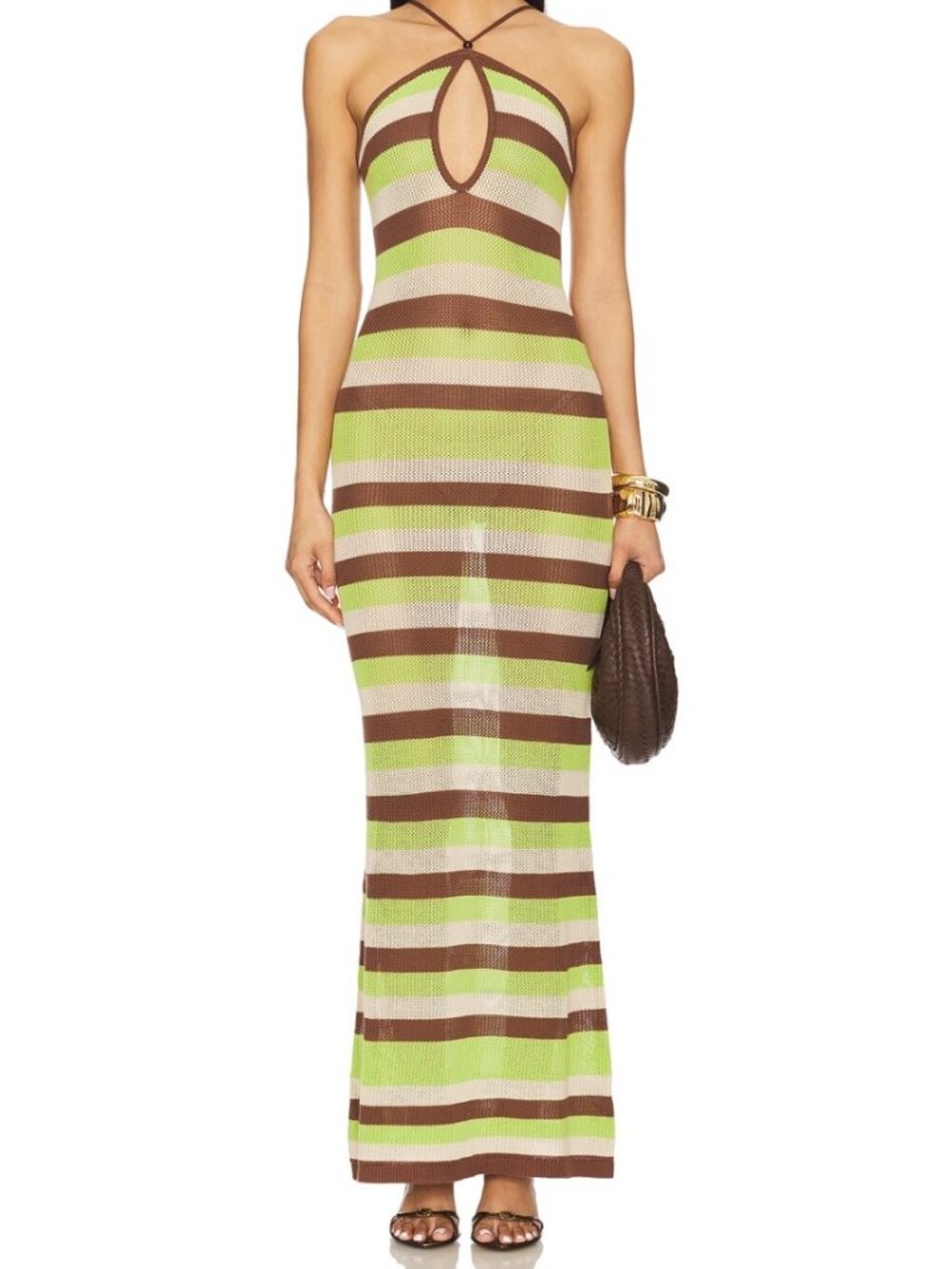 Seven Wonders Hazel Halter Knit Maxi Dress Lime Multi